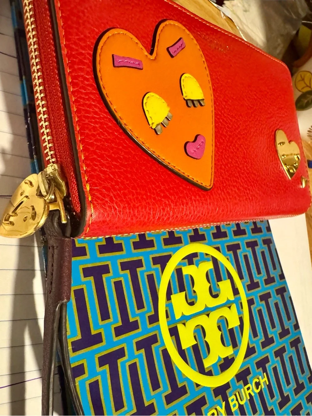 Tory Burch Perry Patchwork Hearts zip continental wallet with heart zipper pull